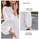thumbnail image 5 of Whataatahia Blusa de manga larga para mujer, cuello en V profundo, puños ajustados, color puro, ajuste holgado, informal, camisa blanca L, 5 of 6