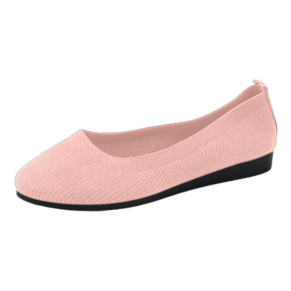 Xiaoxatg Women's Knitted On Ballet Flexible Soft Round Toe Walking Comfort Shoes Breathable Low Heel Everyday Wear Versatile Design 8 Pink