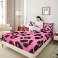 thumbnail image 4 of Castle Fairy Old Fashion Cheetah Print 4 Pieces Queen Sheet Sets for Kids Teens Girls,Black Pink Leopard Print Ultra Soft Flat Sheet,Dreamy Princess Queen Fitted Sheet,Microfiber Bedroom Decor, 4 of 7