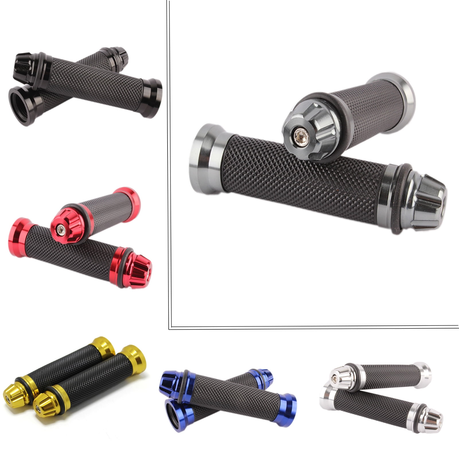 Motorcycle Hand Grips with Twist Throttle Handle Controller CNC Aluminum & Soft Rubber Handlebar 