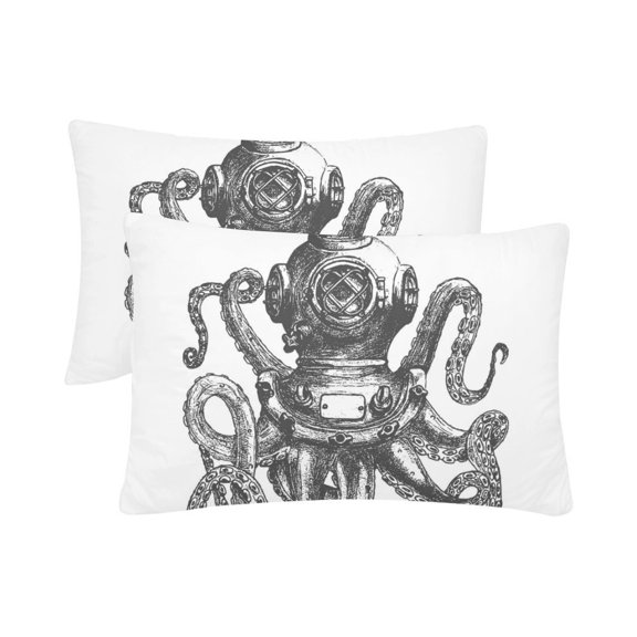 MKHERT Diver Helmet Octopus Pillowcase Pillow Protector Cushion Cover 20x30 inch,Set of 2