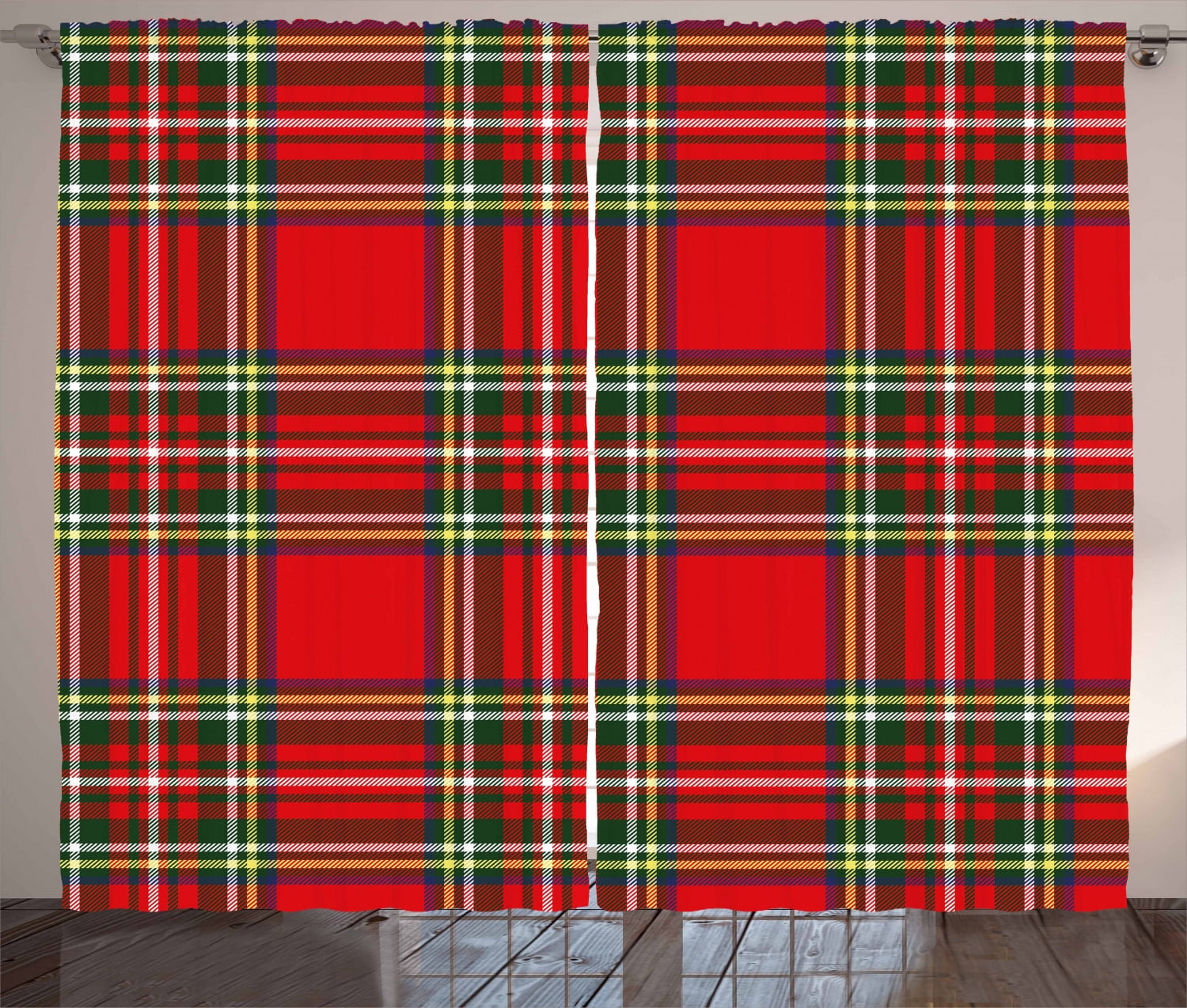 Red Plaid Curtains 2 Panels Set