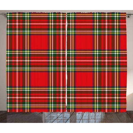 Red Plaid Curtains 2 Panels Set European Western Culture Inspired