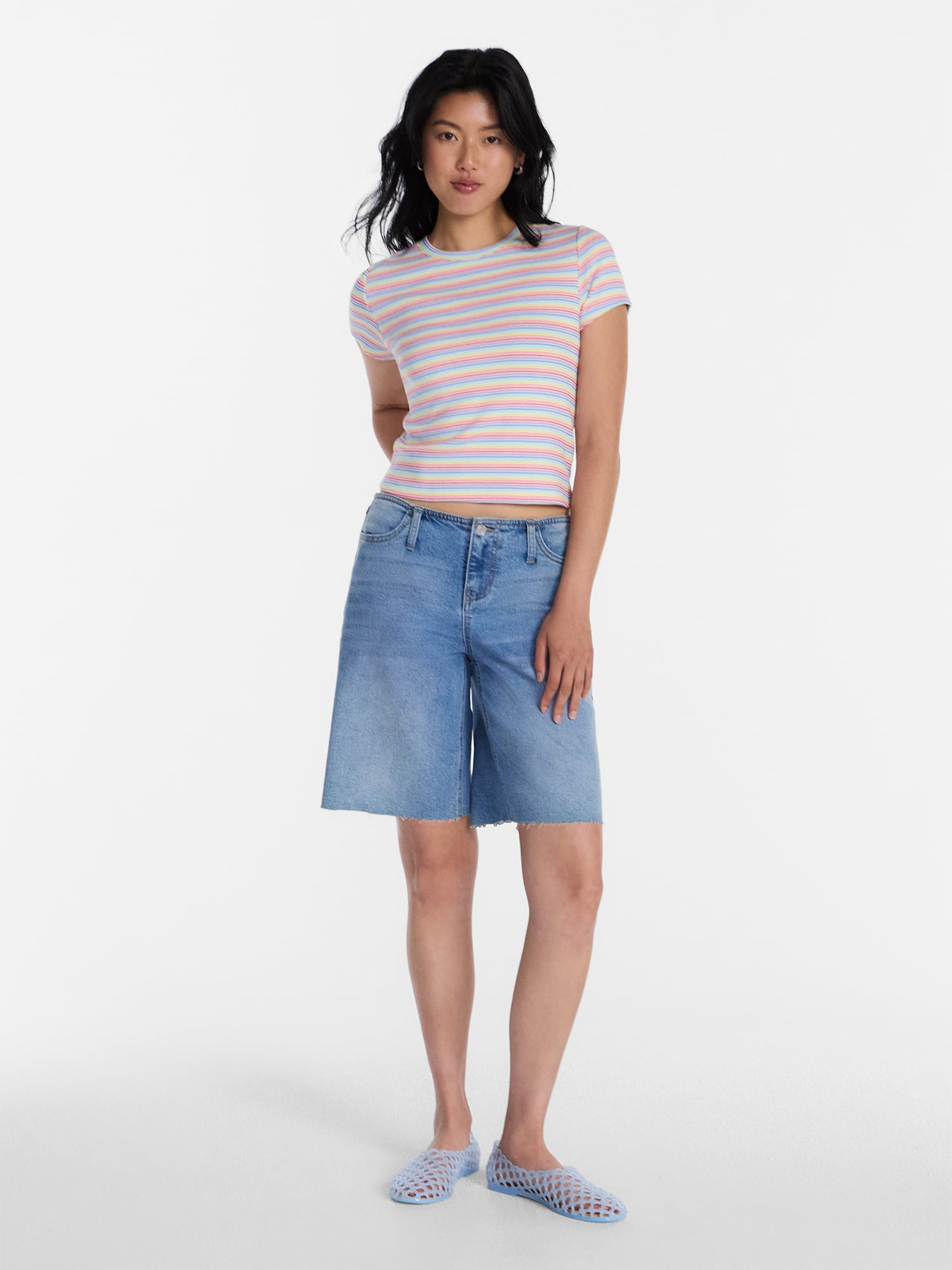 No Boundaries Pride Striped Cotton Baby Tee, Women's XXS-XXL