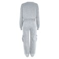 thumbnail image 4 of Women's 2 Piece Tracksuit Set Crewneck Cropped Long Sleeve Top High Waist Cargo Jogger Pants Elastic Waist Side Pockets Relaxed Comfortable Outfit for Workout Casual Daily Wear Gray_#47 M, 4 of 5