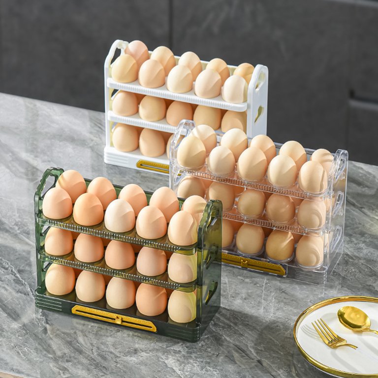 Vtopmart 2 pack Egg Holder for fridge 14 eggs Stackable Plastic Egg Tray lid