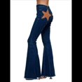 thumbnail image 2 of Pantalones Vaqueros Acampanados con Parches de Estrellas para Mujer, Cintura Media, Corte Acampanado, Elásticos, Pierna Recta, Ajustados. Azul Oscuro L, 2 of 10