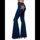 thumbnail image 2 of Pantalones Vaqueros Acampanados con Parches de Estrellas para Mujer, Cintura Media, Corte Acampanado, Elásticos, Pierna Recta, Ajustados. Azul Oscuro L, 2 of 10