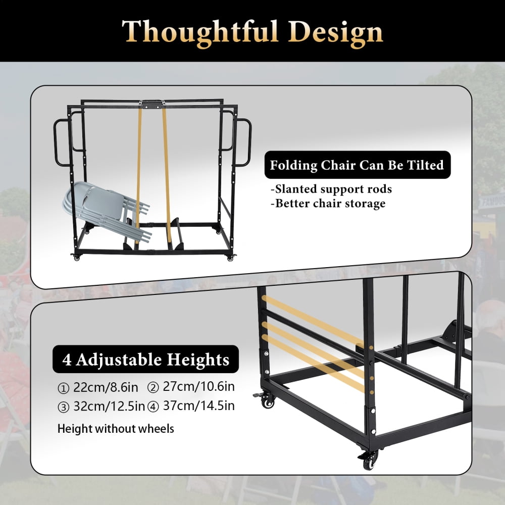 Folding Table Cart, Heavy Duty Table Dolly Swivel Wheels, Drywall Dolly Cart w/ 500 LBS & 32-40 Table Capacity for Party Events, Hotel, Factory, Warehouse