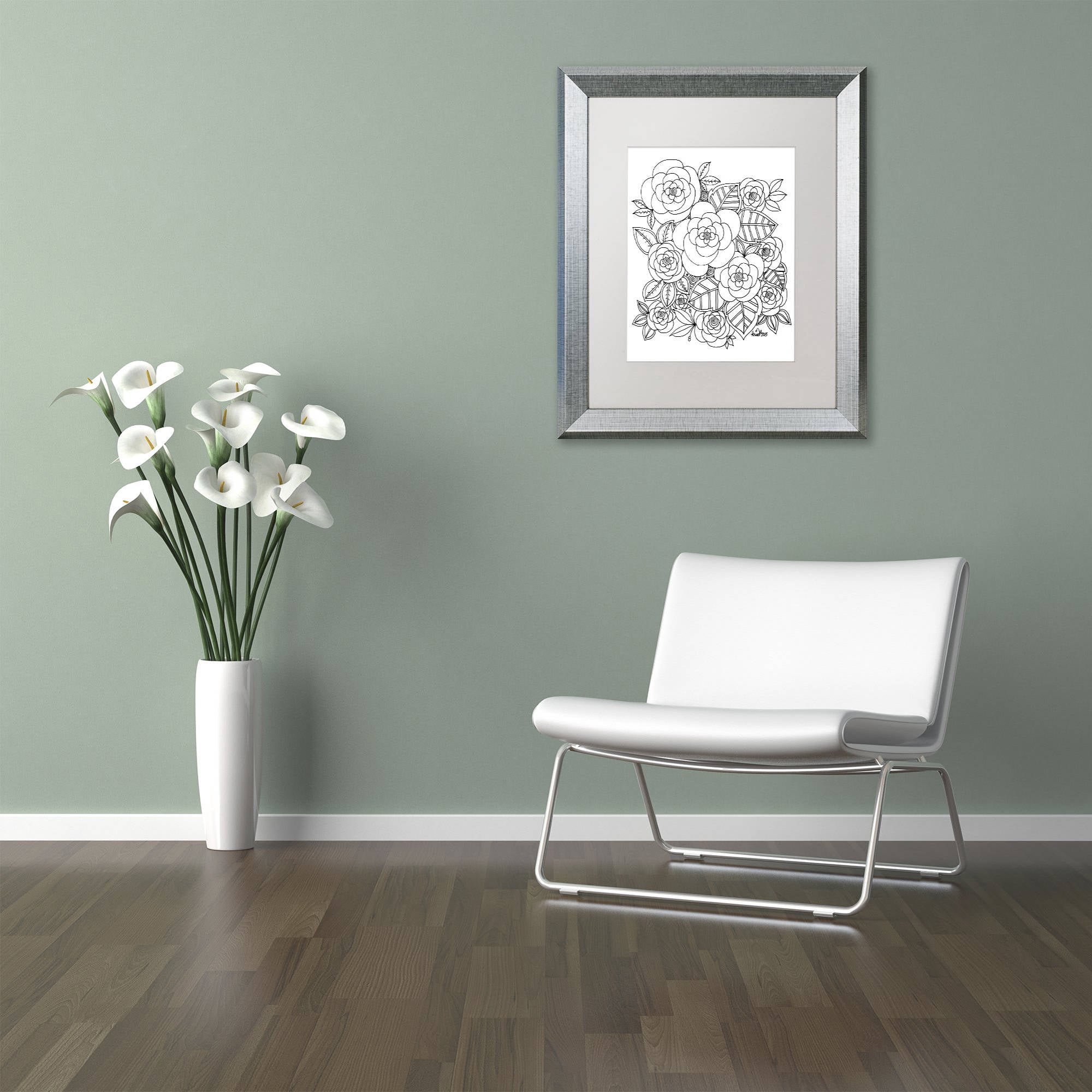 Trademark Fine Art "Flower Design 2" Canvas Art by KCDoodleArt White Matte, Silver Frame