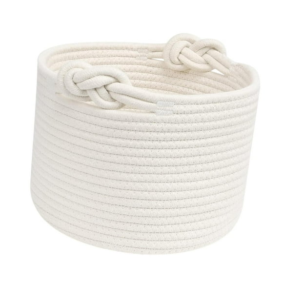 Cesta tejida pequeña vacía decorativa con asa para maceta, juguetes de bebé, dormitorio Blanco