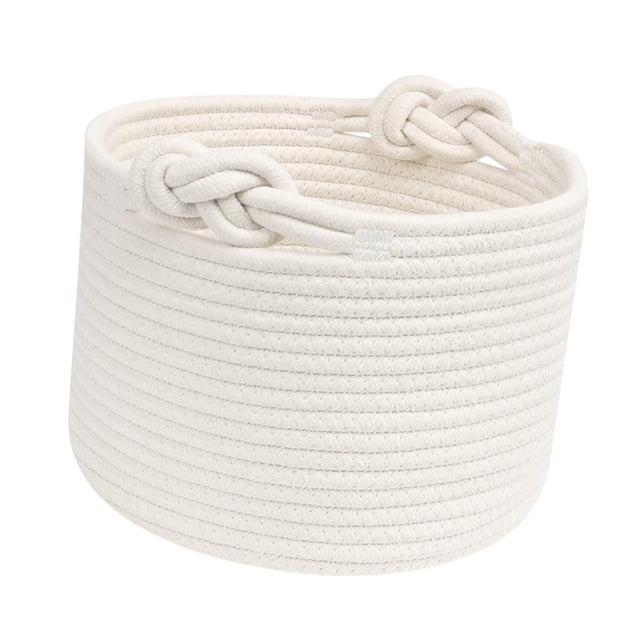 Cesta tejida pequeña decorativa para regalo, cesta redonda para llaves, juguetes de bebé, mantas Blanco