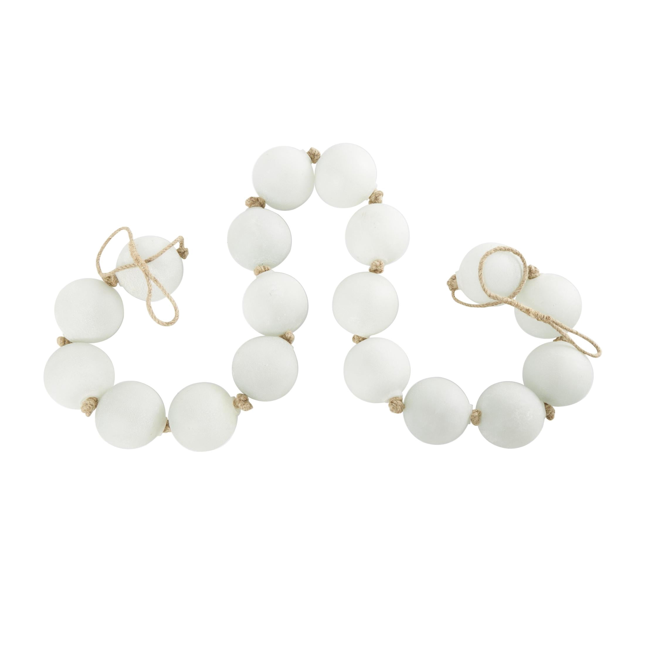 DecMode Handmade Round Extra Long Frosted Orb White Glass Garland with Tassel with Knotted Jute Rope