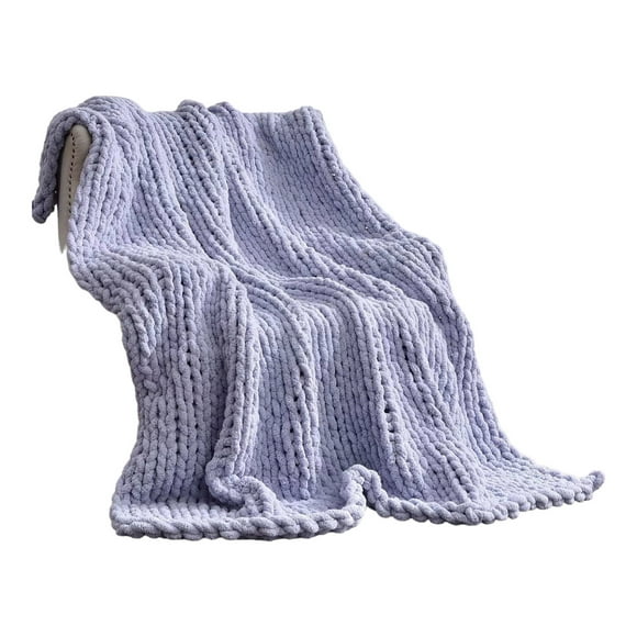 CozyCable Chenille Chunky Knit Blanket - Handcrafted Weighted Throw for Sofa or Bed, Light Grey, 50''x60''