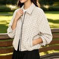 thumbnail image 5 of Aswuknt Womens Checkered Plaid Bomber Jacket Zip Front Lightweight Casual Jacket Long Sleeve Collared Fall Outerwear With Pockets, 5 of 9