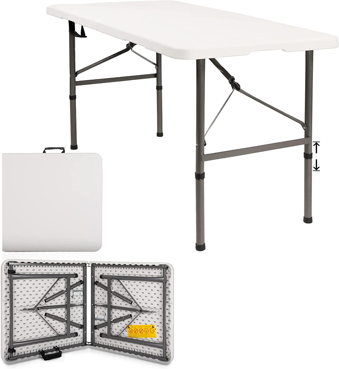 Sorfey Portable Picnic Table Adjustable Height Folding Table, 4’ White