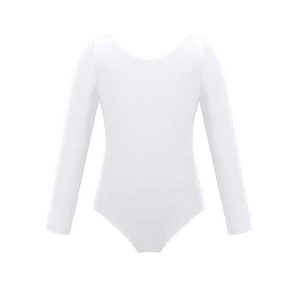 Haitryli Kids Girls Classic Long Sleeves Cotton Ballet Dance Gymnastic Leotard Athletic Unitard White 3