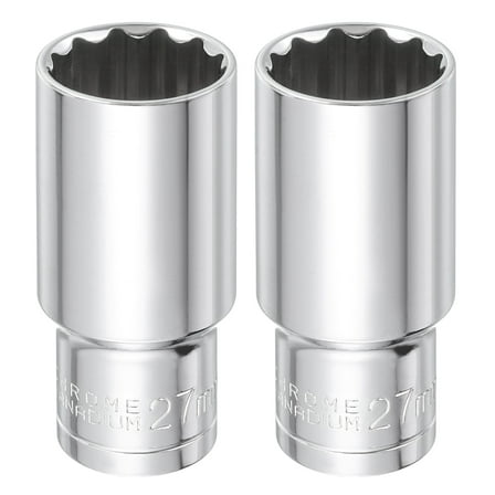 Uxcell 2pcs 12 Points Socket 1/2" Drive 27mm Metric Deep Impact Socket