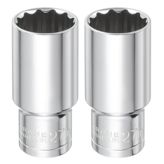 Uxcell 2pcs 12 Points Socket 1/2" Drive 27mm Metric Deep Impact Socket