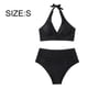 thumbnail image 2 of Traje de baño de playa de verano con abertura en el vientre, cuello drapeado, cordón, bikini de color sólido, traje de baño para mujer, 2 of 7