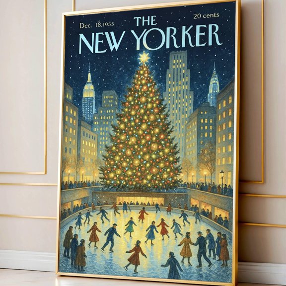 Nyc Winter Poster, New Yorker Cover, Retro Cityscape Wall Art Decor Warm Present Vintage UNFRAMED Poster Size 8x12