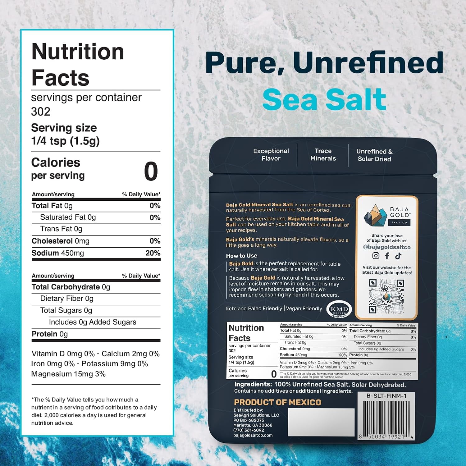 Baja Gold Mineral Sea Salt - Recommended by Gary Brecka - Fine Grind for Cooking, Baking, & Hydration | Authentic Baja Gold | Ideal for All Culinary Creations | 1 lb. Resealable Bag, 300+ Servings