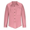 thumbnail image 6 of AXXD Pink Basic Hawaiian Shirts for Women Summer 2024 Trendy Casual Long Sleeve Pocket Turndown Collar Button Shirt Tops, 6 of 7