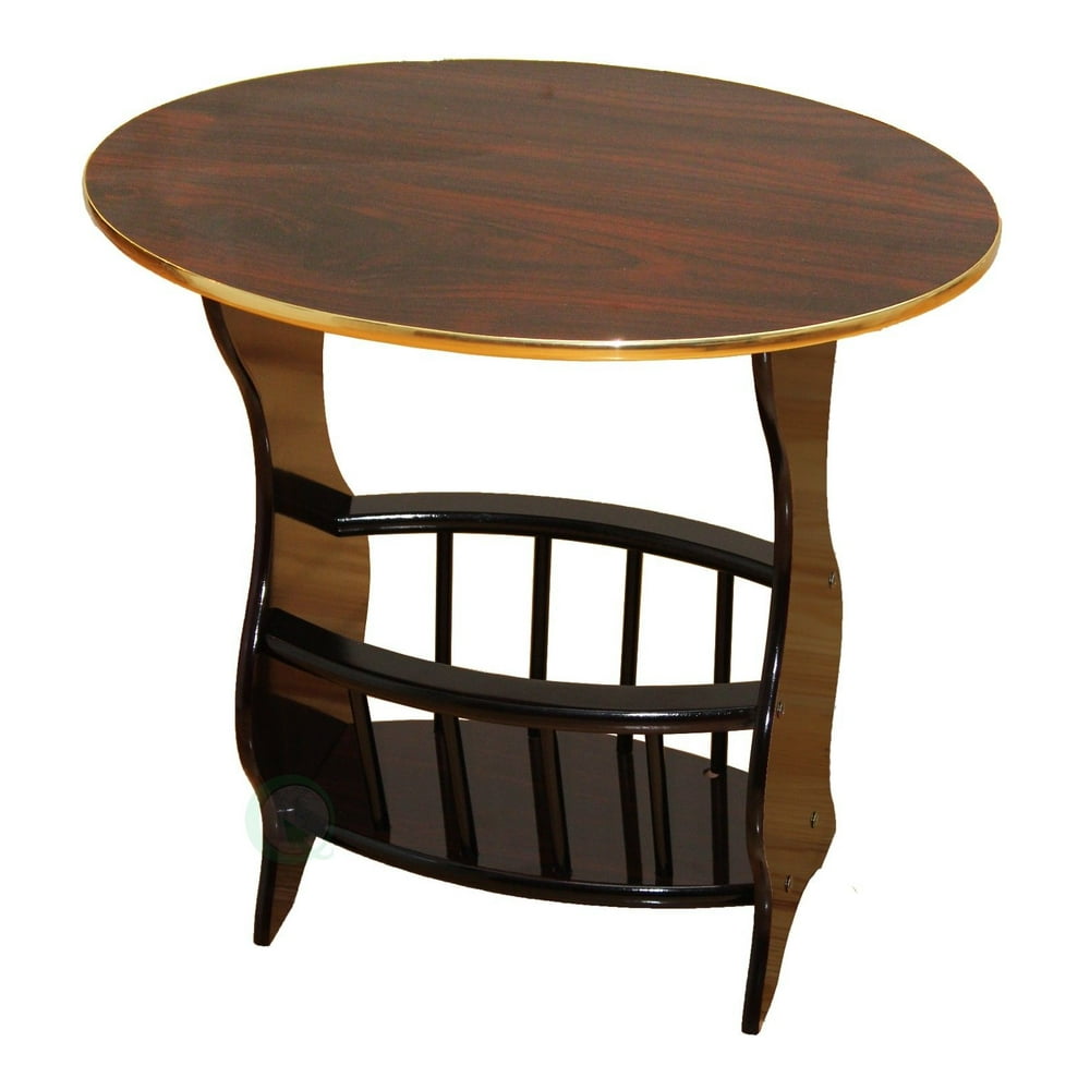Oval Side Table with Magazine Holder, Espresso Brown Finish, Espresso