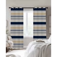 thumbnail image 3 of Minimalist Stripes Blackout Curtains for Bedroom Living Room, Navy Blue Khaki Grey Horizontal Stripe Modern 96 In Long Thermal Insulated Room Darkening Drapes Grommet Window Treatments, 52 x 96 In, 3 of 9