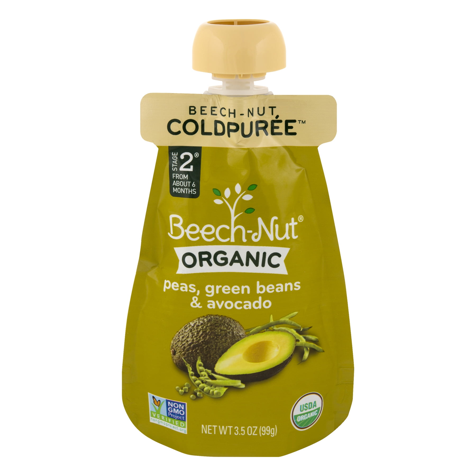 BeechNut Organic Stage 2 Peas, Green Beans & Avocado, 3.5 oz Pouch