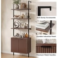 thumbnail image 6 of 3 Tier Walnut & Black Ladder Shelf with Storage Cabinet, Modern Ladder Bookshelf with Fluted Door, Wall Mount Bookcase with Metal Frame, Display Shelves for Living Room, Bedroom,Bathroom, Home Office, 6 of 7