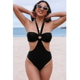 thumbnail image 1 of Women's Black Halter O-ring Ruched Bust One Piece Swimsuit, 1 of 5