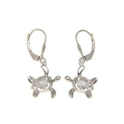 925 sterling silver 13.70mm Hawaiian honu turtle hibiscus cz leverback earrings