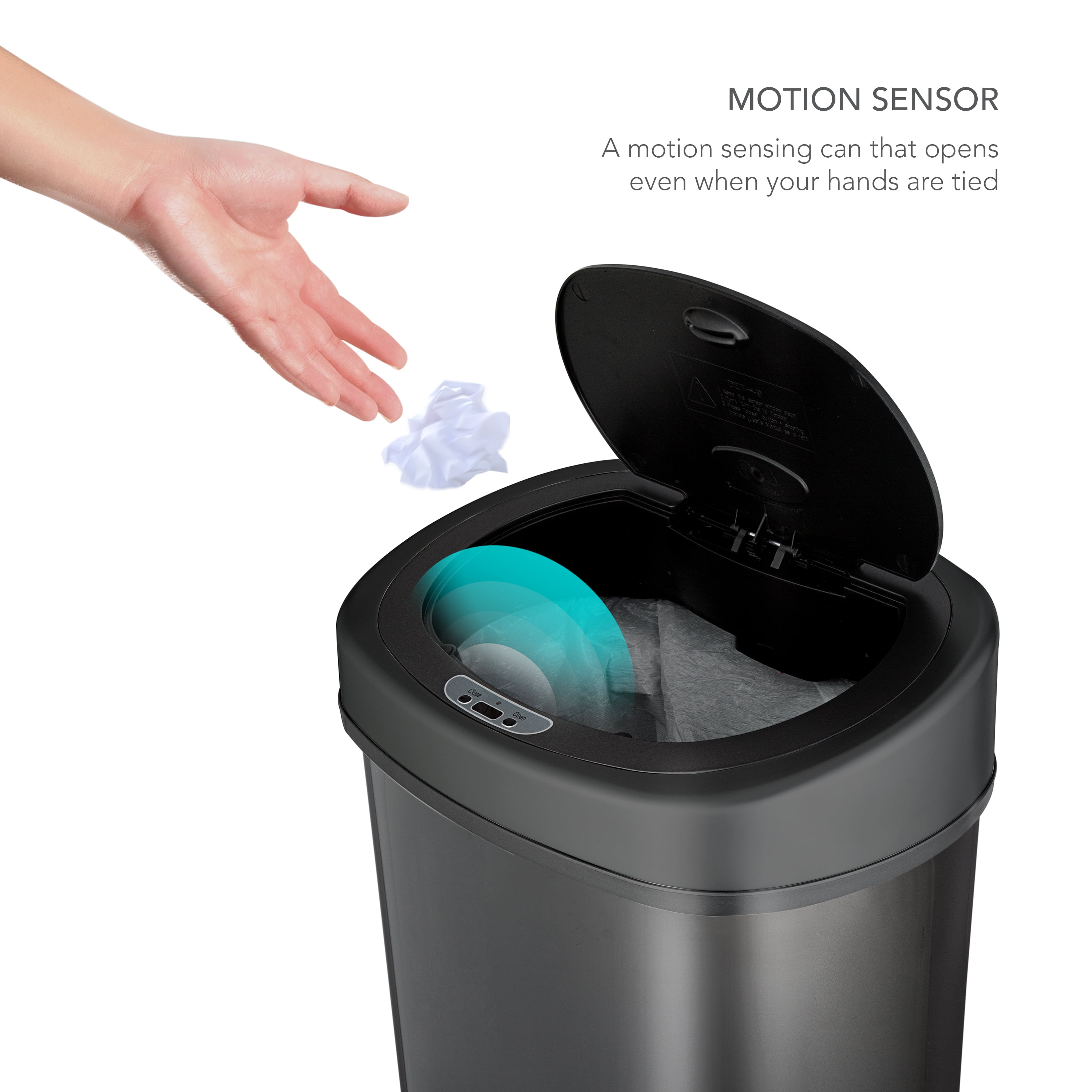 Nine Stars Automatic Kitchen Trash Can, 13 Gallon Stainless Steel Motion Sensor Garbage Bin with Soft Close Lid, Silver