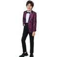 thumbnail image 4 of ETHAN Easter Suits For Boys Tuxedo Suit Formal Jacquard Dress 3 Pieces Blazer Bow Tie Pants Rose Red 5Y, 4 of 9