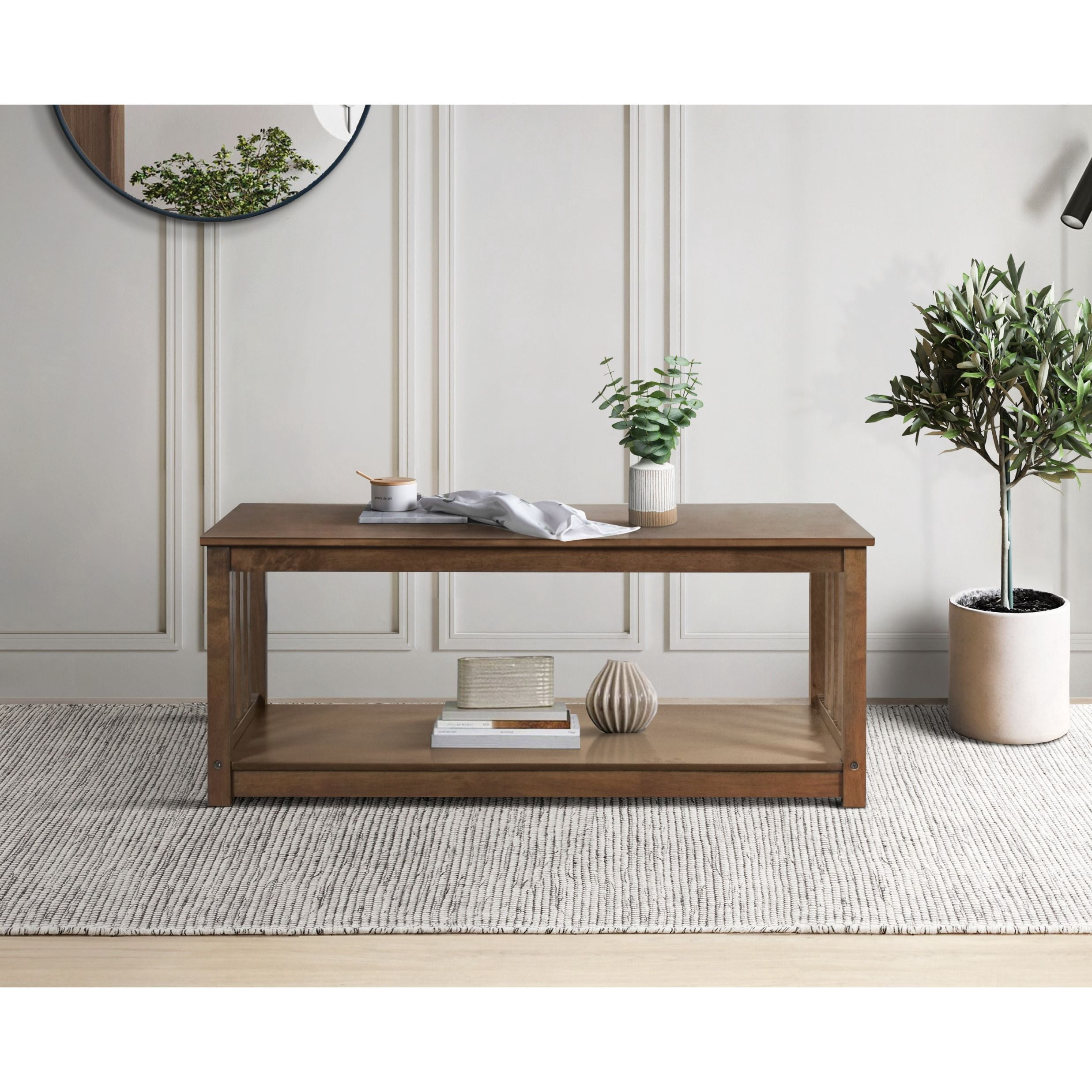 Home Design Ottawa 3-Piece Coffee Table Set with Rectangular Coffee Table and 2 Matching End Tables, Streamlined Side Design with Bottom Shelf for Living Room, Brown