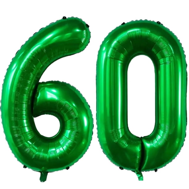 Globo LVMOQIQIU, 40 cm, verde oscuro, número 60, fiesta de cumpleaños