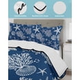 thumbnail image 3 of Quilts Queen Size Bedding Set, Navy Blue Coastal Reversible Summer Quilt 3 Pieces, Nautical Beach Starfish Coral Summer Lightweight Bedspreads Coverlets with 2 Pillow Shams for All Seasons, 3 of 5