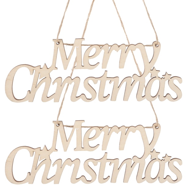 Letrero de madera para puerta, recuerdo de fiesta de Navidad, colgante, decoración de letras de madera, 2 uds.