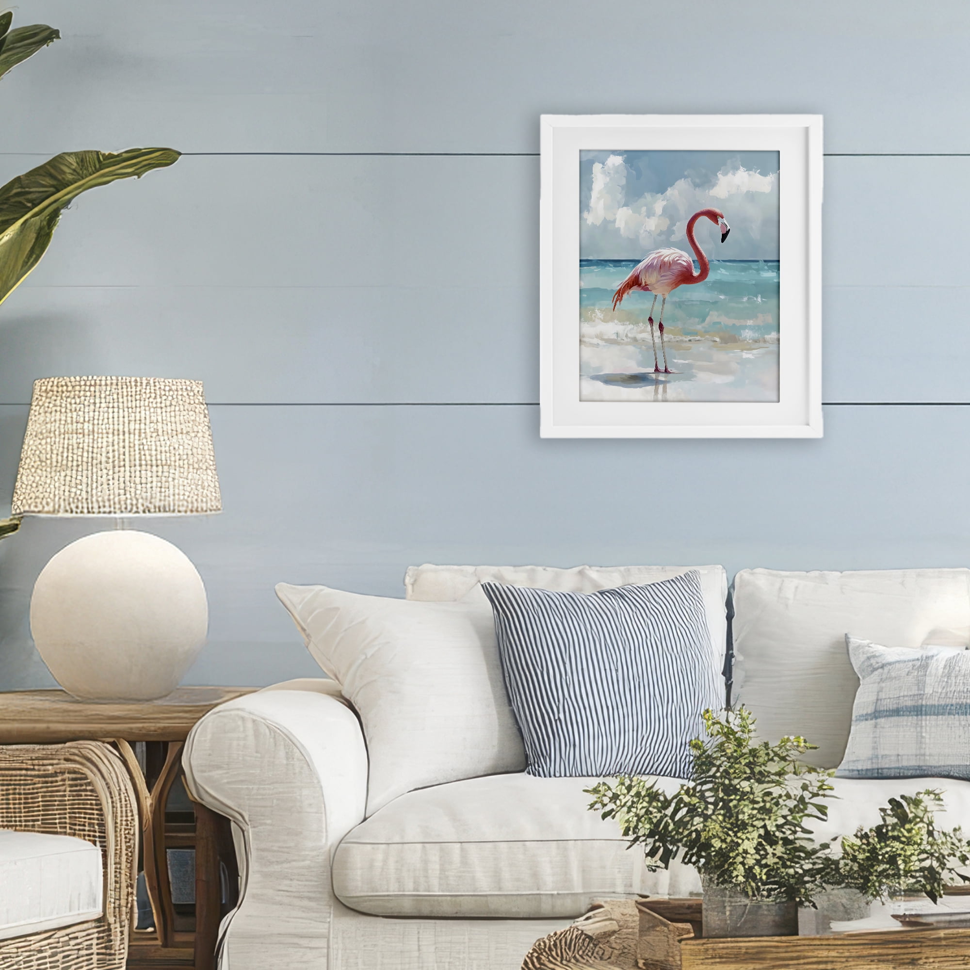 Stupell Industries Flamingo At Shore White Framed Print Under Glass, design by The Prints Vibe