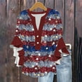 thumbnail image 2 of Feancey 4th of July Tops for Women Ruffle 3/4 Sleeve Henley Shirts Holiday Casual American Flag Print Blouse Button up V Neck Loose Tshirts Multicolor S, 2 of 6