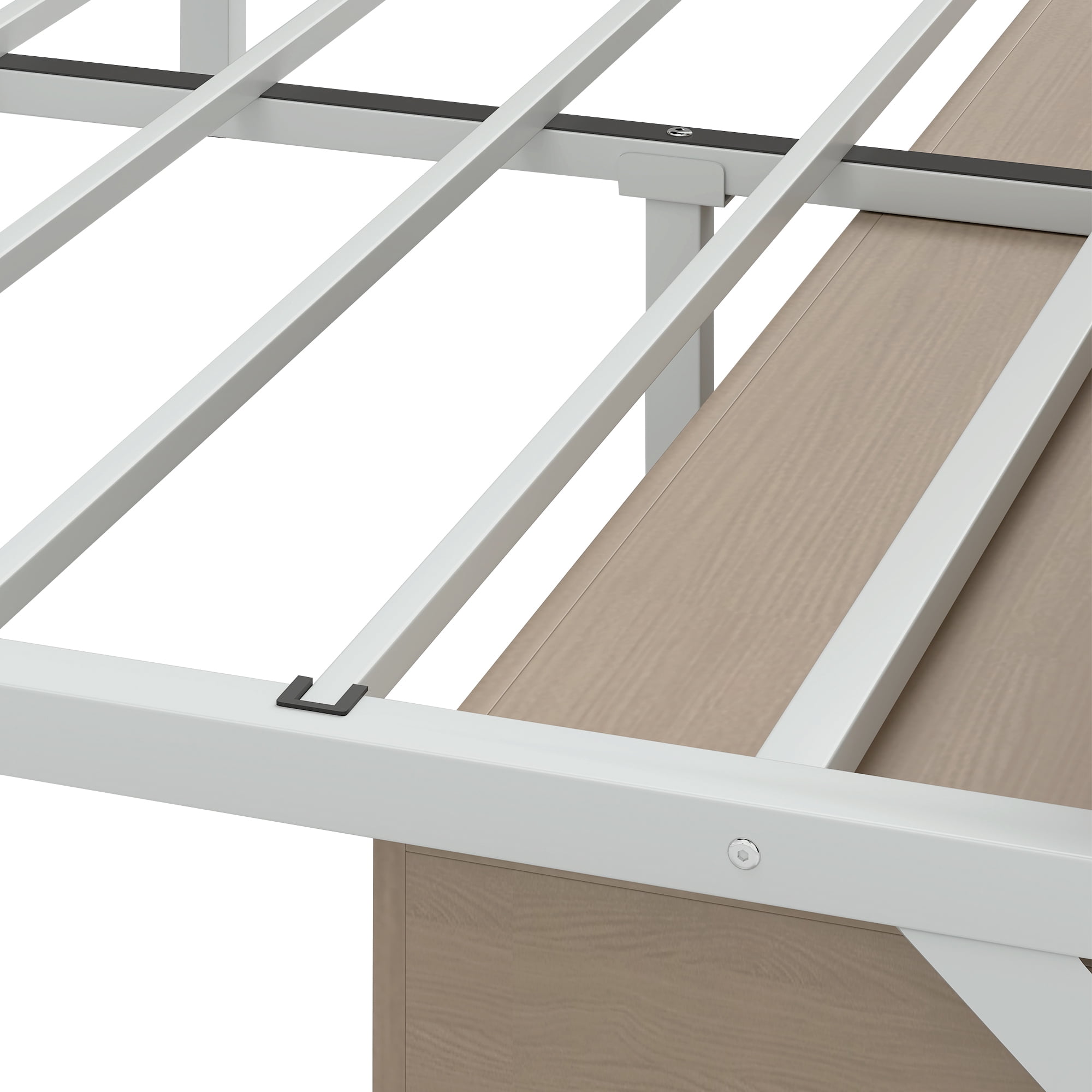 Uforic Bed End Barn Door King Size Bed Frame with Headboar Storage, Steel Mesh Door & Sturdy Construction, Oak