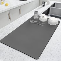 Kitchen Dish Drying Mat for Kitchen Counter 16"x 24", Diatomite Coffee Mat Anti-slip Rubber Backed, Grey