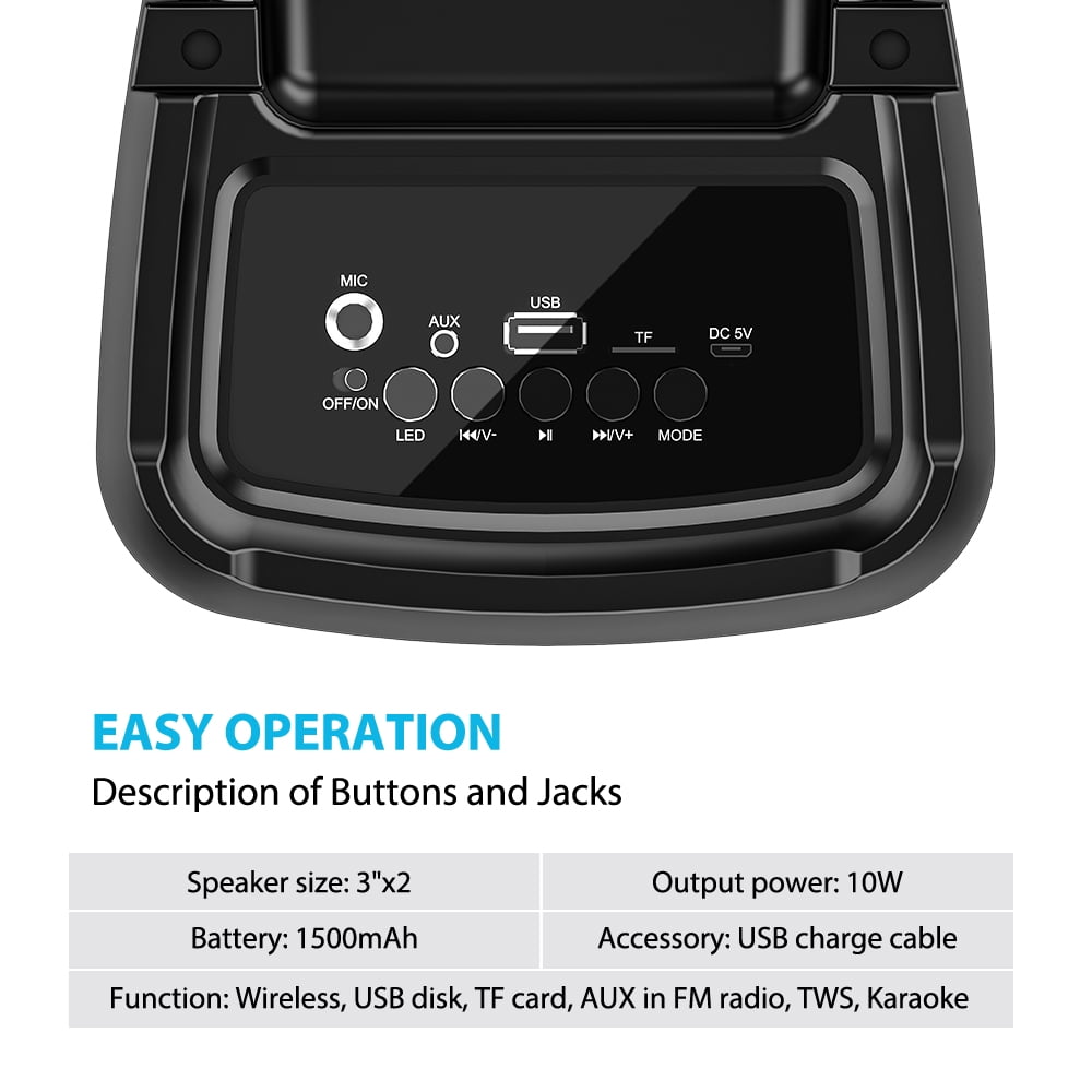Karaoke Machine for Adults, Portable Wireless Speaker with 1 wired Microphones, Outdoor, Supports USB/TF/AUX, Ideal Gifts for Family, Music Lover