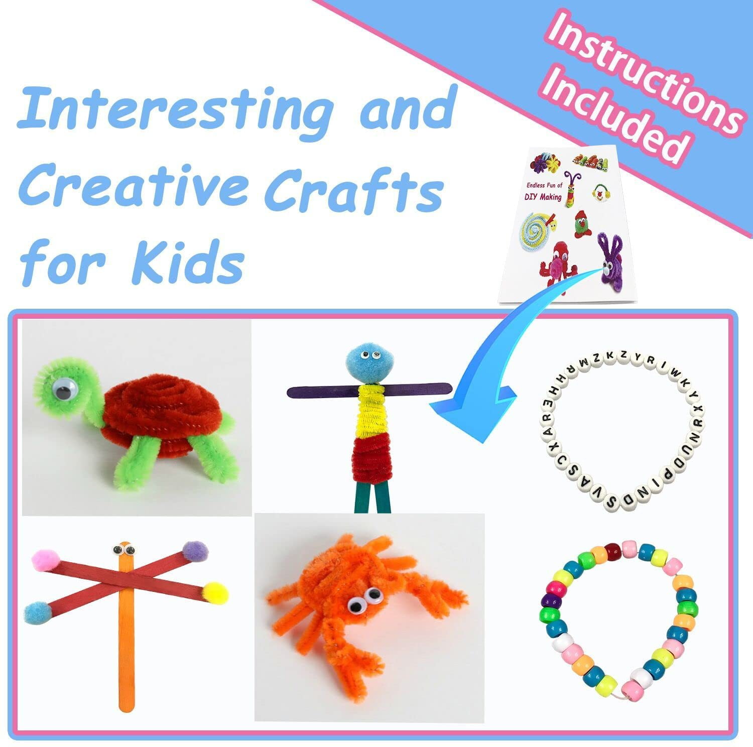 1200pcs+children's craft set toys - DIY craft set, 4-8 year old children's crafts, birthday gifts for children, girls and boys, pre-school family toys