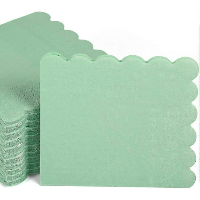 100pcs New Sage Green Napkins, 10x10 inch Scalloped Sage Green Paper Cocktail