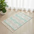 thumbnail image 3 of Teal Grey Branch Bathroom Rug 2'x3', Spring Summer Pastoral Botanical Low Profile Front Entryway Rug with Tassels, Woven Cotton Washable Kitchen Mat Carpet for Foyer Bedroom Back Door Decor, 3 of 9