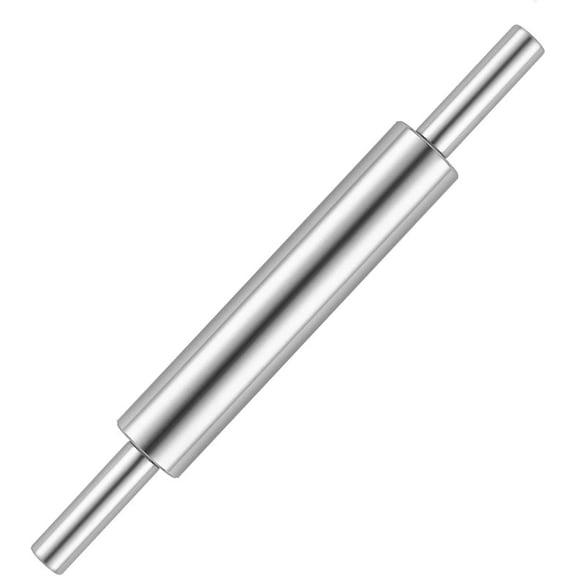 17-Inch 18/8 Stainless Steel Rolling Pin - Metal Dough Roller for Baking, Pizza, Chapati & Cookies - Non-Slip Handles, Dishwasher Safe