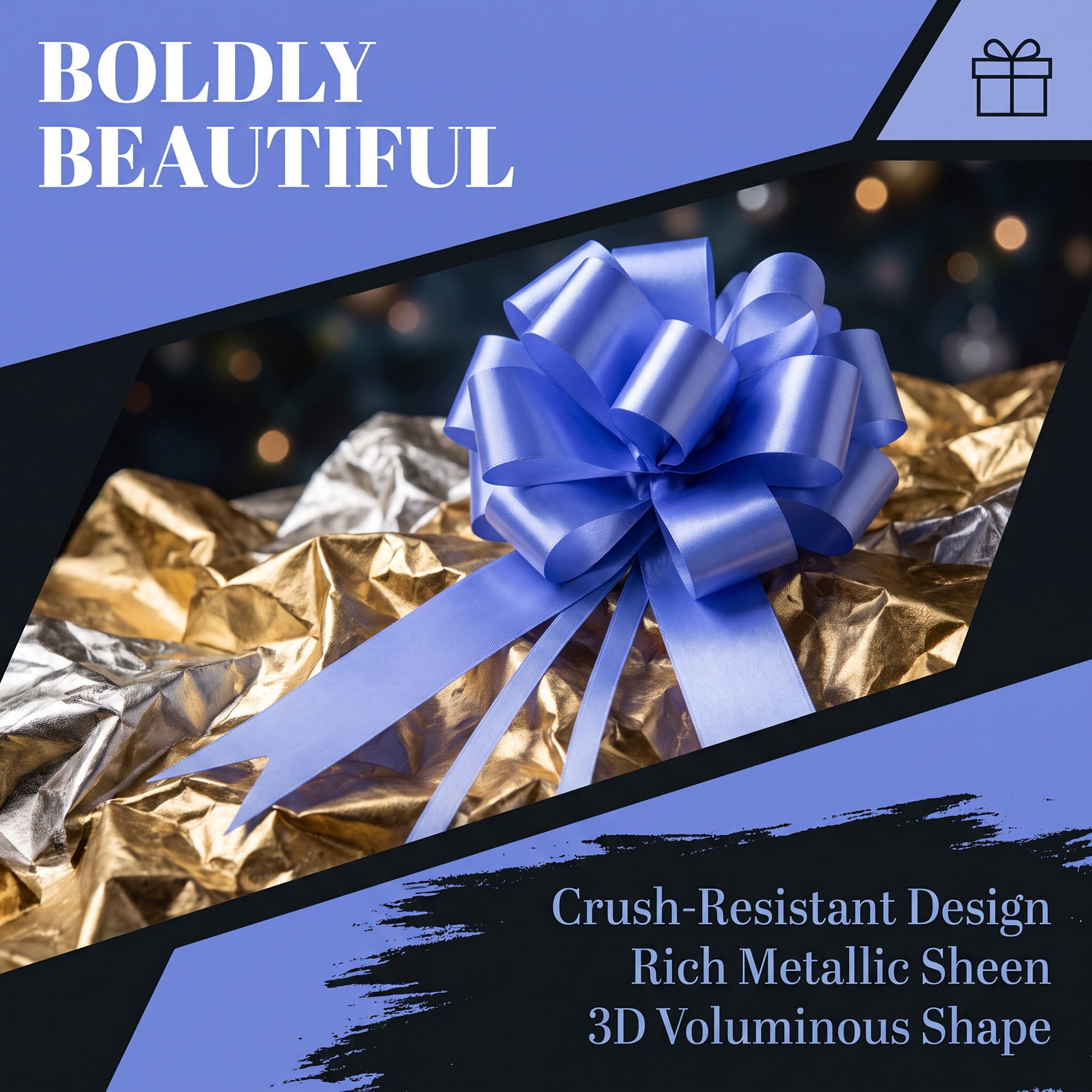 Unique Bargains Crush-Resistant Metallic Bows for Gift Wrapping and Decoration Blue