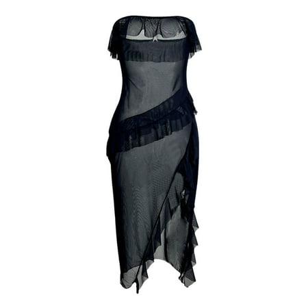 Women s nightwear-V-neck mesh pajamas-Side slit lingerie pajamas-Valentine s Day gift